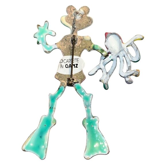 Carrete By Ganz Frog & Octopus Scuba Diving Rhinestone Brooch Pin Kids Girls - Picture 5 of 9